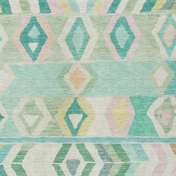 9 X 12 Turquoise Teal Tribal Polyester Area Rug for Indoor Outdoor Living Spaces
