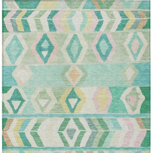 9 X 12 Turquoise Teal Tribal Polyester Area Rug for Indoor Outdoor Living Spaces