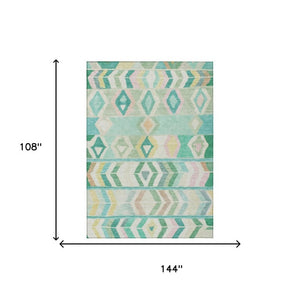 9 X 12 Turquoise Teal Tribal Polyester Area Rug for Indoor Outdoor Living Spaces