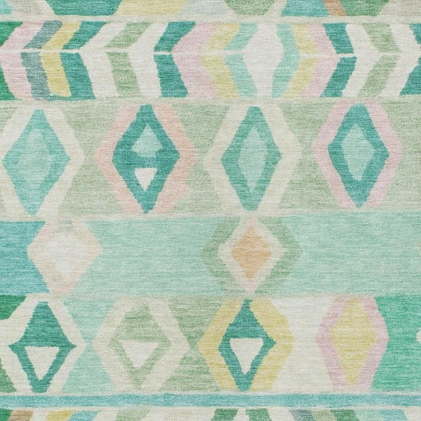 10 X 14 Turquoise Tribal Polyester Area Rug Washable Stain Resistant Indoor Outdoor