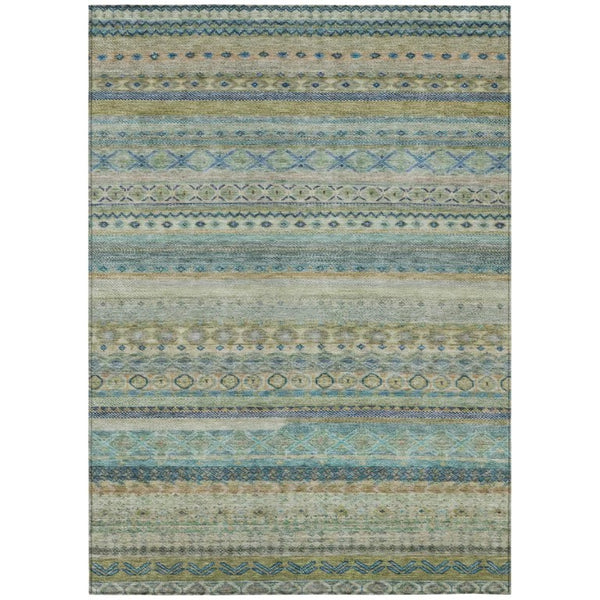 HomeRoots 5x8 Striped Polyester Area Rug Washable for Indoor Outdoor Patio Living Room 738945