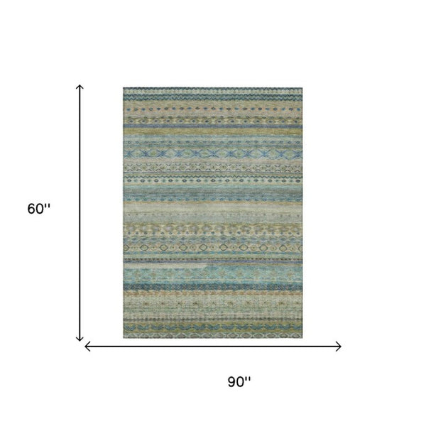 5x8 Striped Polyester Area Rug Washable for Indoor Outdoor Patio Living Room