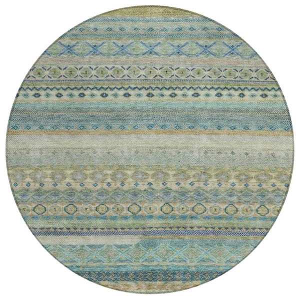 HomeRoots 8 Foot Round Striped Polyester Area Rug for Indoor Outdoor High Traffic Spaces 738946