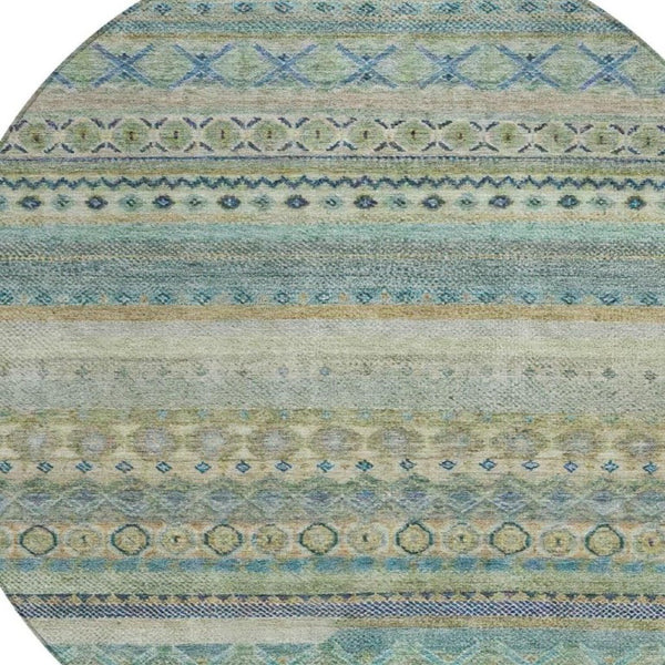 8 Foot Round Striped Polyester Area Rug for Indoor Outdoor High Traffic Spaces