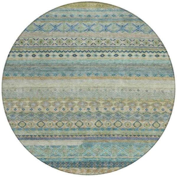 8 Foot Round Striped Polyester Area Rug for Indoor Outdoor High Traffic Spaces