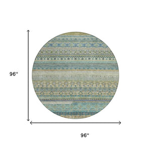 8 Foot Round Striped Polyester Area Rug for Indoor Outdoor High Traffic Spaces