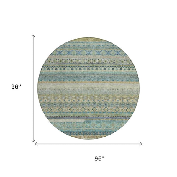 8 Foot Round Striped Polyester Area Rug for Indoor Outdoor High Traffic Spaces