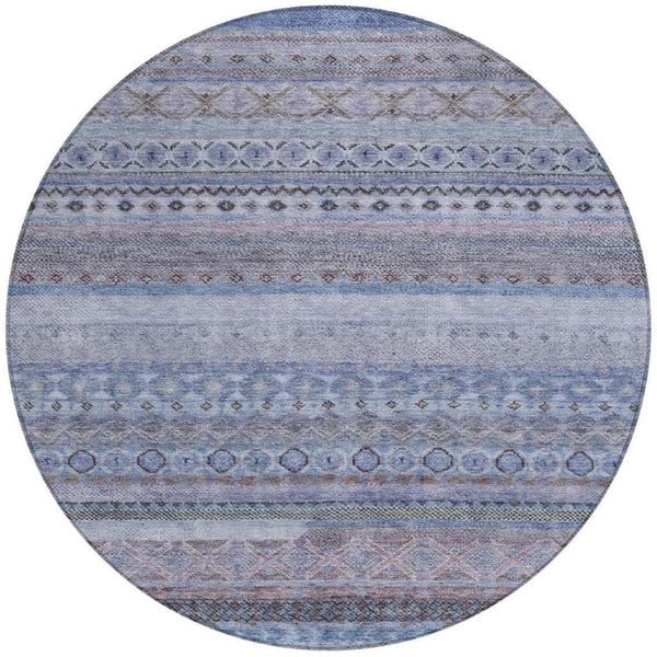 HomeRoots 8 Ft Round Striped Polyester Area Rug Washable and Stain Resistant for Patio 738958