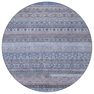 8 Ft Round Striped Polyester Area Rug Washable and Stain Resistant for Patio