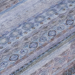 8 Ft Round Striped Polyester Area Rug Washable and Stain Resistant for Patio