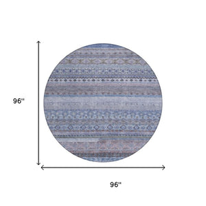 8 Ft Round Striped Polyester Area Rug Washable and Stain Resistant for Patio