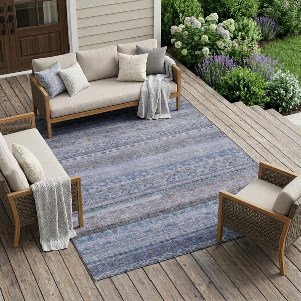 10 Ft Striped Polyester Area Rug Washable for Patio Porch Living Room or Bedroom