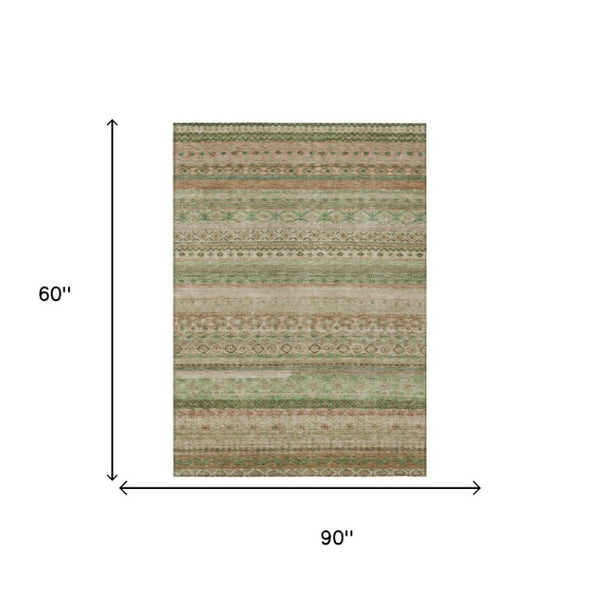 5 X 8 Copper Orange Stripe Polyester Area Rug Washable for Patio Porch or Living Room