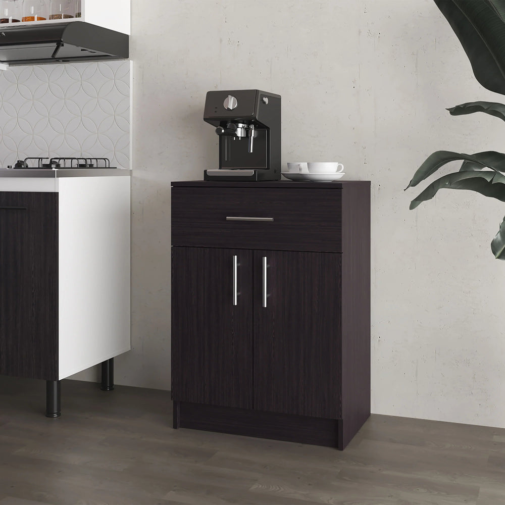 English Elm Wengue Kitchen Pantry with 3 Open Shelves and Drawer — Elegant Melamine Storage Cabinet, 33.5"H B062P290288