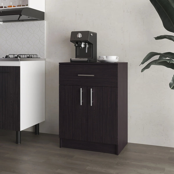 English Elm Wengue Kitchen Pantry with 3 Open Shelves and Drawer — Elegant Melamine Storage Cabinet, 33.5"H B062P290288