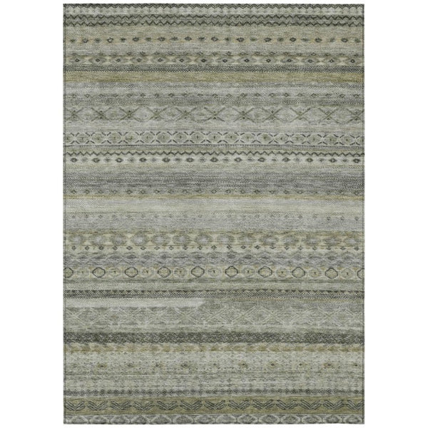 HomeRoots 8x10 Pewter Gray Stripe Polyester Area Rug Washable Stain Resistant Indoor Outdoor 738971