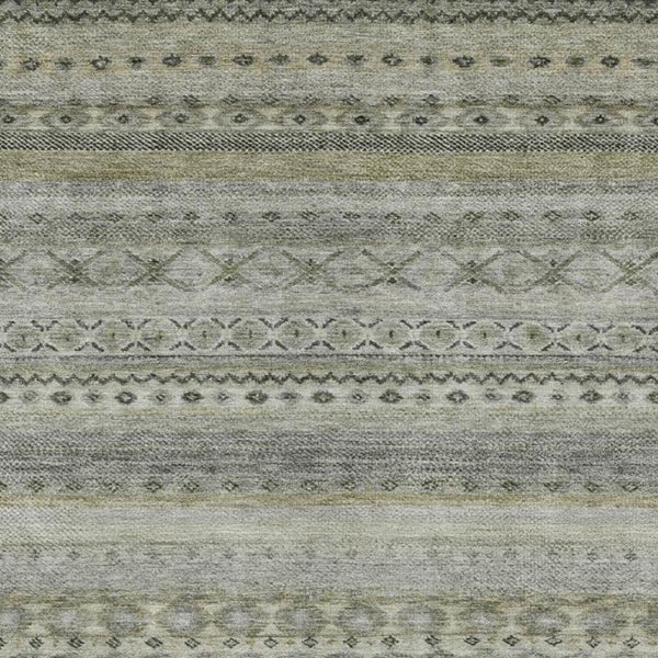 8x10 Pewter Gray Stripe Polyester Area Rug Washable Stain Resistant Indoor Outdoor