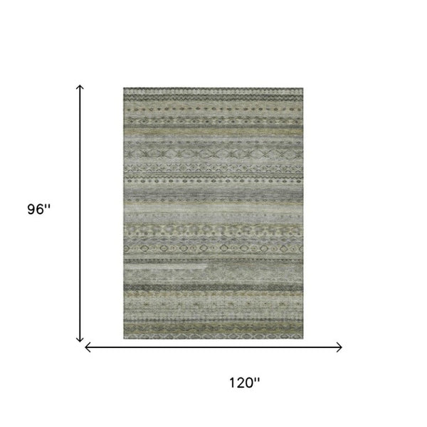 8x10 Pewter Gray Stripe Polyester Area Rug Washable Stain Resistant Indoor Outdoor