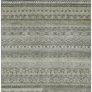 9 X 12 Pewter Gray Stripe Polyester Area Rug Washable for Indoor Outdoor Use