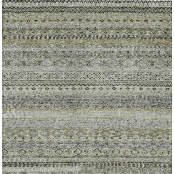 9 X 12 Pewter Gray Stripe Polyester Area Rug Washable for Indoor Outdoor Use