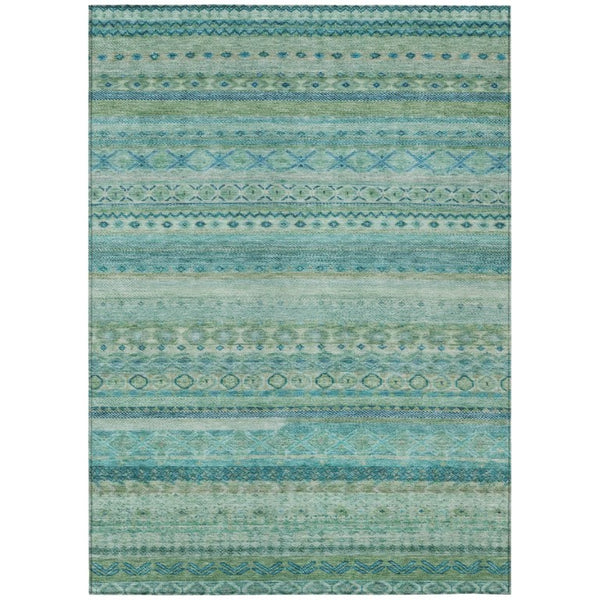 HomeRoots 5x8 Teal Striped Polyester Area Rug Washable Stain Resistant for Patio or Living Room 738975
