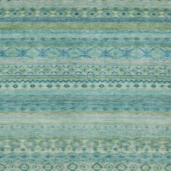 5x8 Teal Striped Polyester Area Rug Washable Stain Resistant for Patio or Living Room