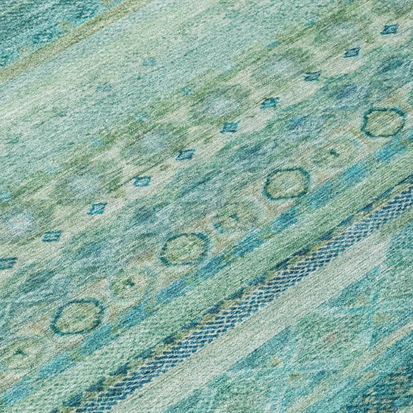 8 Foot Round Striped Teal Polyester Area Rug for Indoor Outdoor High Traffic Use