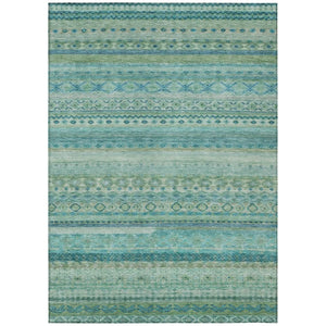 HomeRoots 8x10 Teal Striped Washable Polyester Area Rug for Patio Porch or Living Room 738977