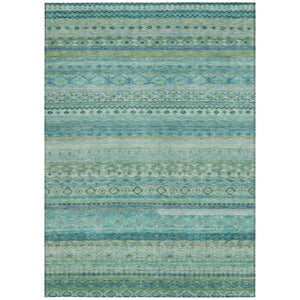 8x10 Teal Striped Washable Polyester Area Rug for Patio Porch or Living Room