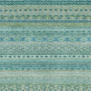 9x12 Teal Striped Polyester Area Rug Washable Stain Resistant Indoor Outdoor Patio