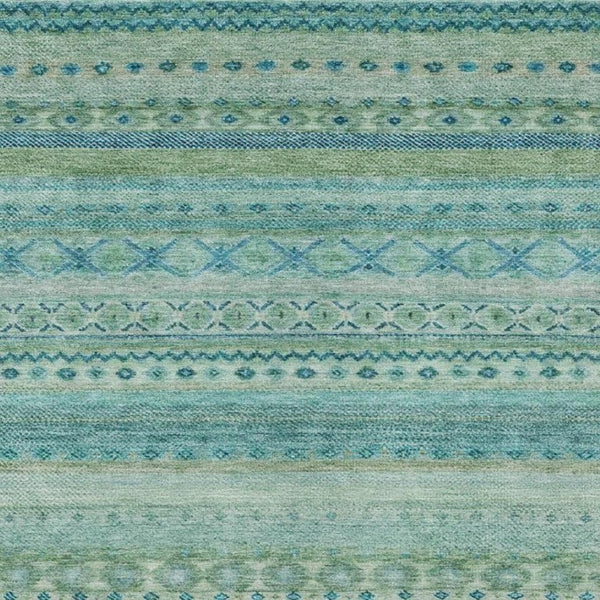 9x12 Teal Striped Polyester Area Rug Washable Stain Resistant Indoor Outdoor Patio