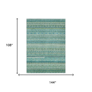9x12 Teal Striped Polyester Area Rug Washable Stain Resistant Indoor Outdoor Patio