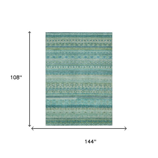 9x12 Teal Striped Polyester Area Rug Washable Stain Resistant Indoor Outdoor Patio