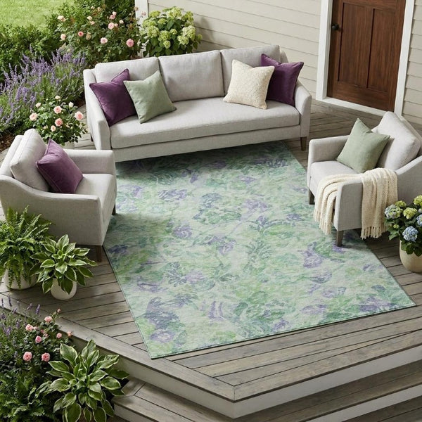 9 X 12 Floral Polyester Area Rug Stain Resistant for Patio Porch and Living Room
