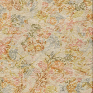 8x10 Peach Floral Polyester Area Rug Washable Stain Resistant Indoor Outdoor Use