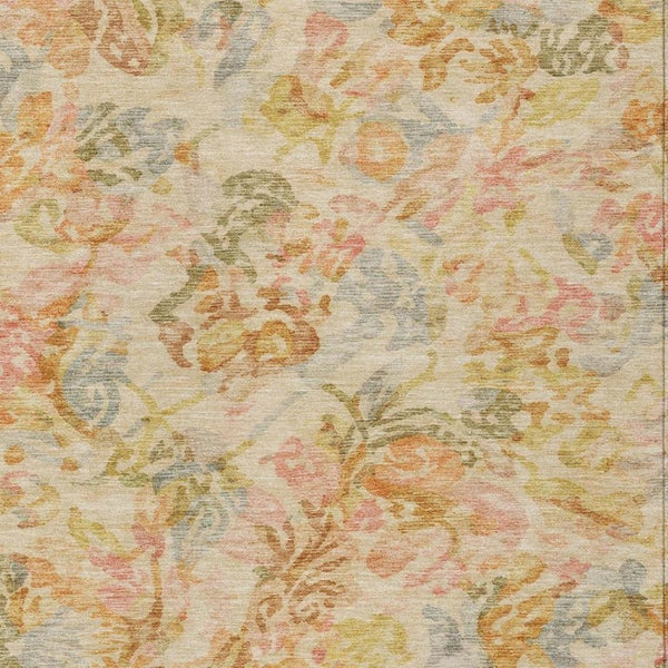 8x10 Peach Floral Polyester Area Rug Washable Stain Resistant Indoor Outdoor Use