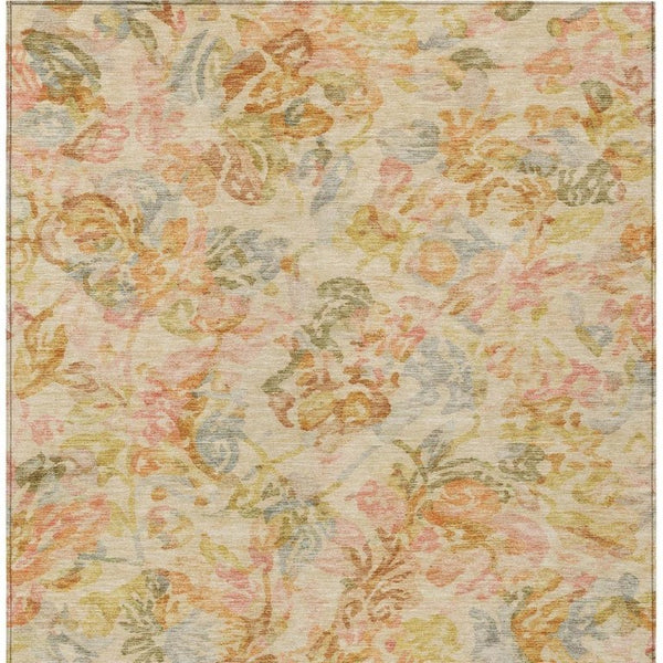 8x10 Peach Floral Polyester Area Rug Washable Stain Resistant Indoor Outdoor Use