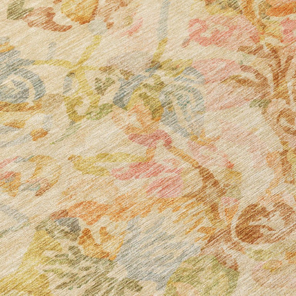 8x10 Peach Floral Polyester Area Rug Washable Stain Resistant Indoor Outdoor Use