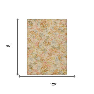 8x10 Peach Floral Polyester Area Rug Washable Stain Resistant Indoor Outdoor Use