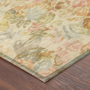 10 X 14 Peach Floral Polyester Area Rug Stain Resistant for Patio or Living Room