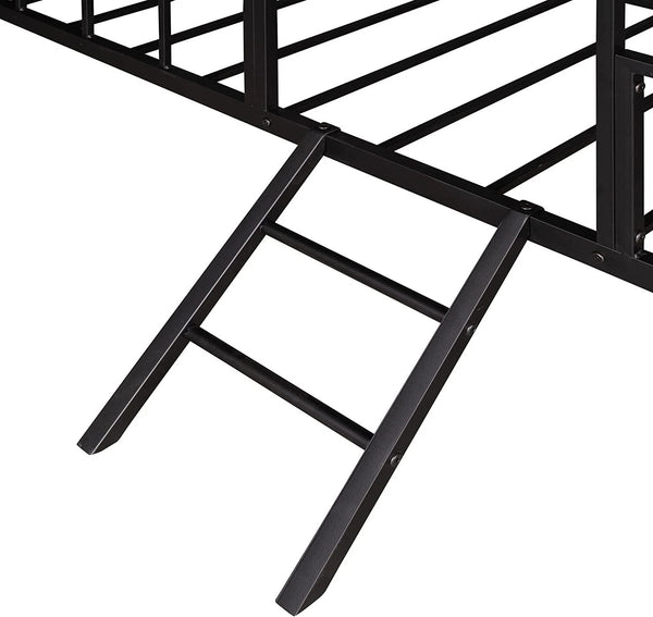 English Elm Black Twin Loft Bed with House-Style Gable, Full Metal Frame, Angled Ladder, Modern Kids Bunk Black 15 L x 78 W x 7 H B2741P347293