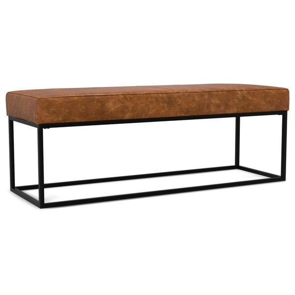 English Elm Candice Full-grain Leather Bench with Metal Base for Bedroom or Entryway B136P436947