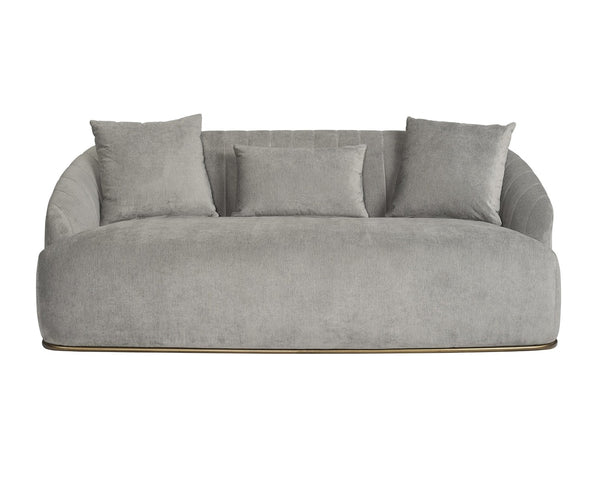 Sunpan ASTRID Sofa - Contemporary Curved Design with Durable Polo Club Stone Fabric & Antique Brass Frame 105334