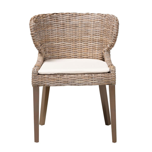 English Elm Mid-century Woven Rattan Dining Chair with Circular Back and Black Lacquered Legs B2750P467746