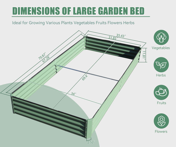 English Elm 6x3x1ft Galvanized Raised Garden Bed — Heavy-Duty Rust-Resistant Steel Planter with Open Base, Safe Edges and Support Rods for Effortless Vegetable, Flower & Herb Gardening Green W1859P197893
