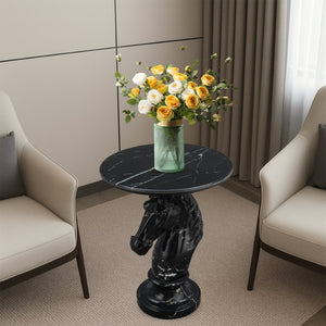 English Elm Horse Head Sculpted Resin End Table with Faux Marble Top for Bold Living Rooms Black W5398P454679