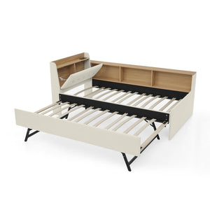 English Elm Twin Size Velvet Daybed With Trundle, Storage Headboard & Wireless Charging - Stylish & Functional! W1413S00111-GIGA