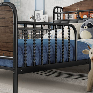 English Elm Full Solid Wood Kids Platform Bed with Guardrail, Low-Profile Durable Pine & MDF, 350LB Capacity Black 58.27 L x 16.93 W x 9.65 H W2593P337445