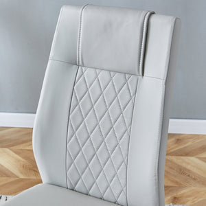 English Elm Table Set - Modern Luxurious Transparent Glass Dining Table With 4 Light Gray Pu Chairs & Metal Legs W1151S04131-GIGA