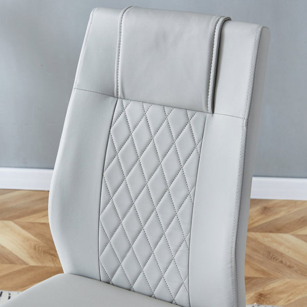 English Elm Table Set - Modern Luxurious Transparent Glass Dining Table With 4 Light Gray Pu Chairs & Metal Legs W1151S04131-GIGA